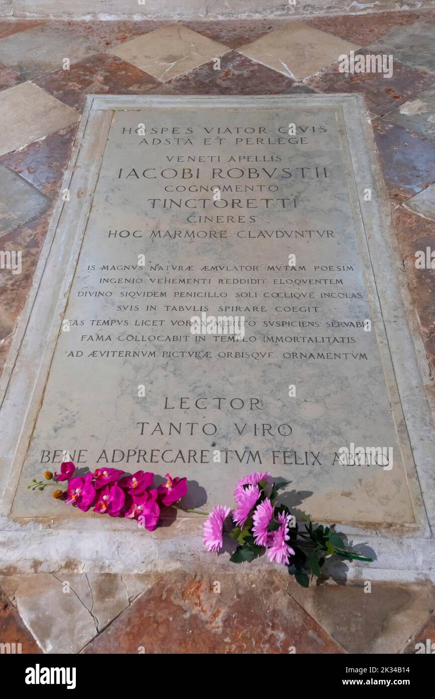 Tomba del Tintoretto, Chiesa, Chiesa della Madonna dell'Orto, Tintoretto, Venezia, Italia Foto Stock