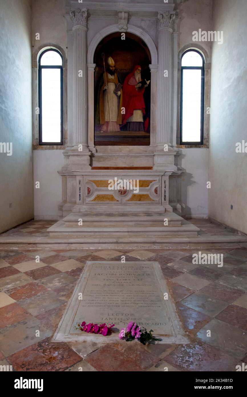Tomba del Tintoretto, Chiesa, Chiesa della Madonna dell'Orto, Tintoretto, Venezia, Italia Foto Stock