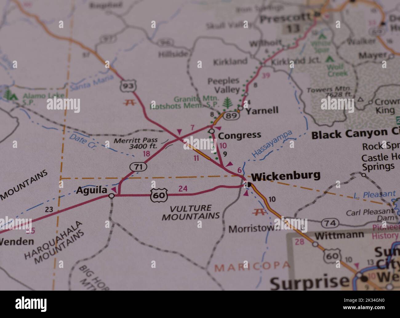 Wickenburg Arizona e Congress Arizona si chiudono su una roadmap statale. Foto Stock