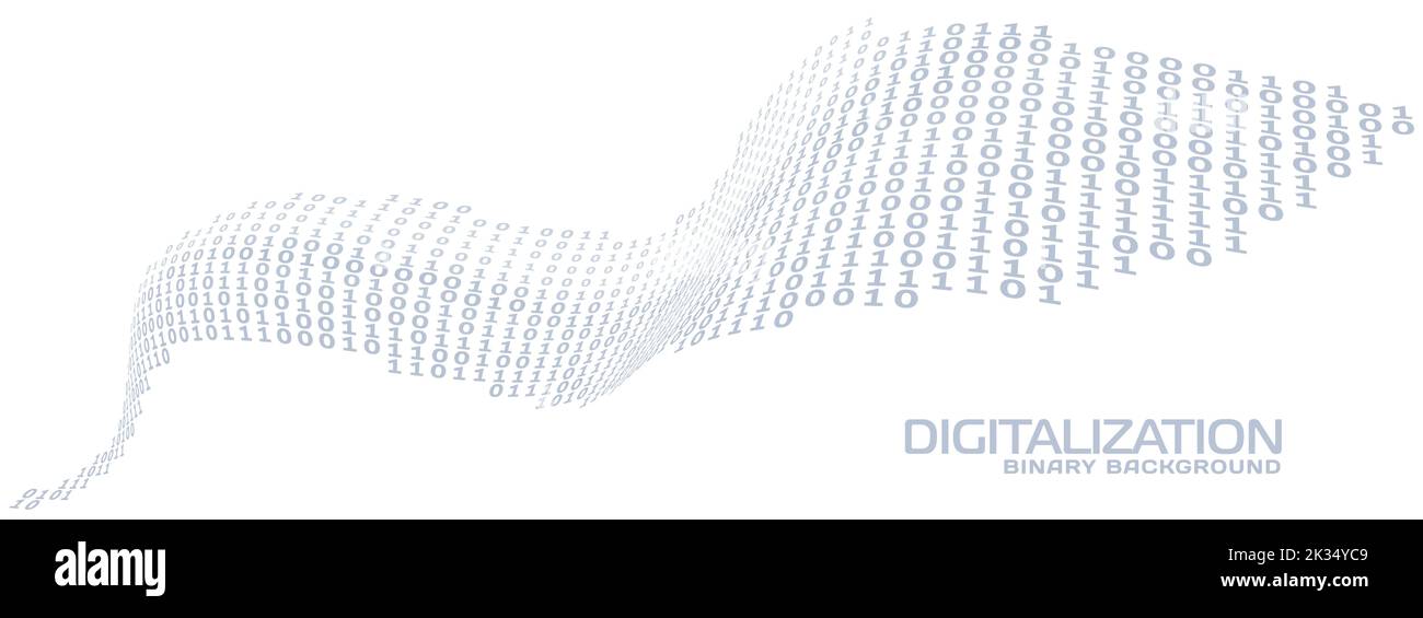 Digitalizzazione. Flusso curvo binario digitale con uno e zero. Grafica vettoriale Illustrazione Vettoriale