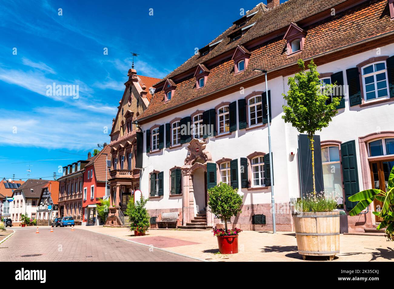 Architettura di Herbolzheim, una città di Baden-Wuerttemberg, Germania Foto Stock