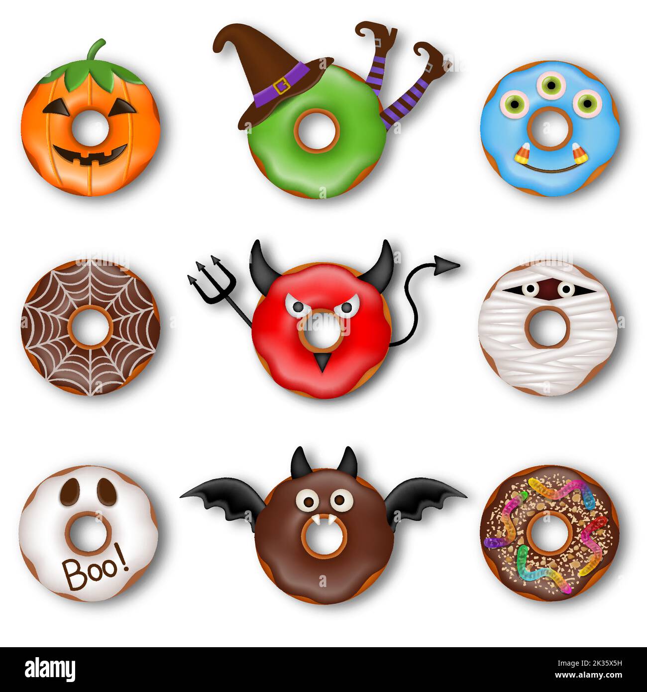 Set di ciambelle isolate di Halloween Illustrazione Vettoriale