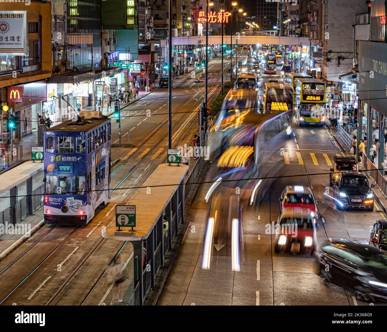 I famosi tram di Hong Kong, Hong Kong, Cina. Foto Stock
