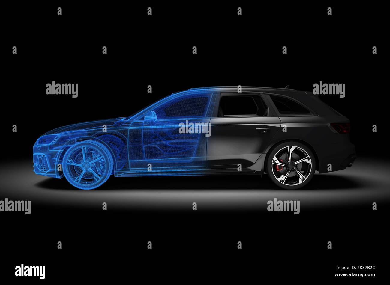 Auto generica e senza marchio, a struttura a reticolo e nera. 3D illustrazione Foto Stock
