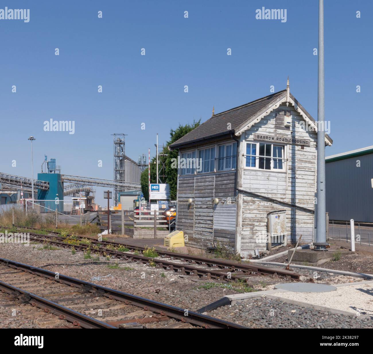 Barrow Road Crossing Network rail Mechanical Signal Box, New Holland, Lincolnshire, Regno Unito Foto Stock