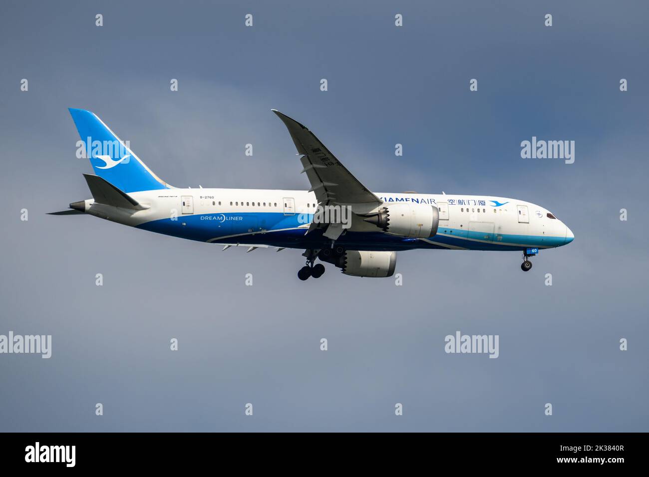 Xiamen Airlines Boeing B787 Dreamliner in arrivo all'aeroporto di Sydney Foto Stock
