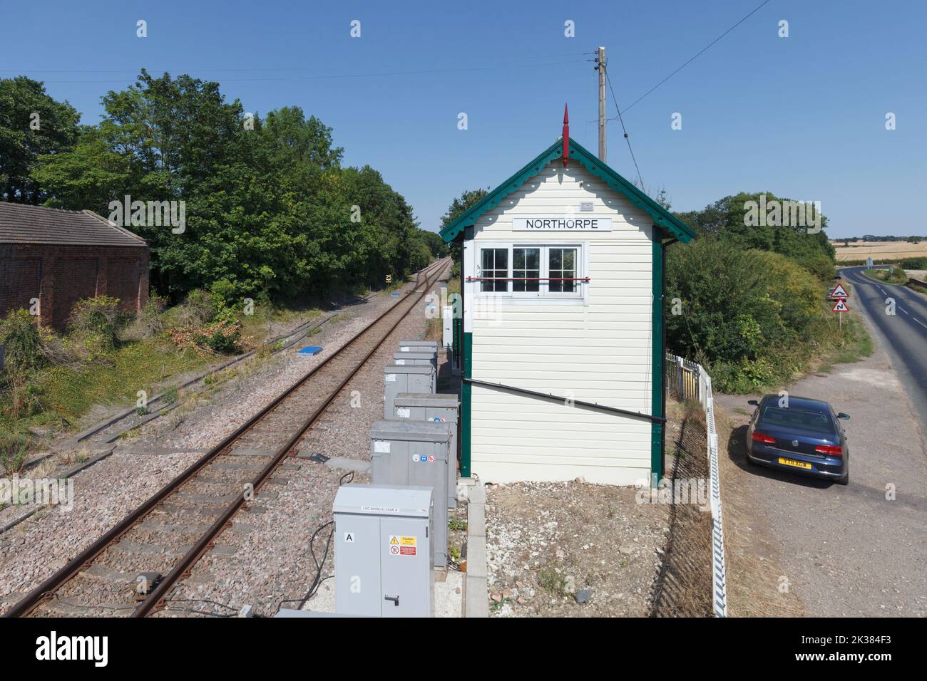 Scatola di segnalazione meccanica Northorpe (Brigg line, Lincolnshire, Regno Unito) Foto Stock