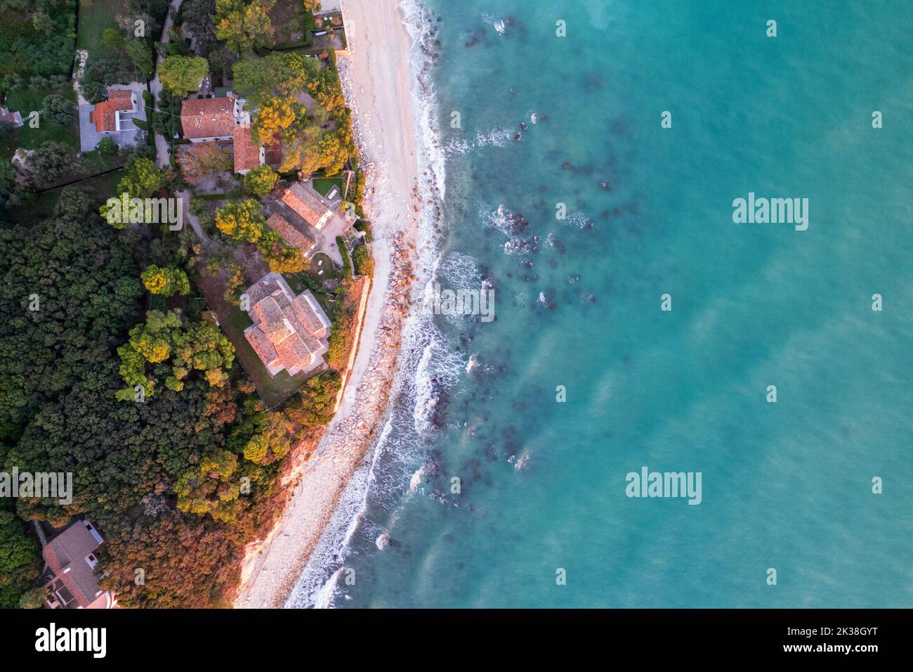 Veduta aerea di Portonovo nelle Marche in Italia Foto Stock