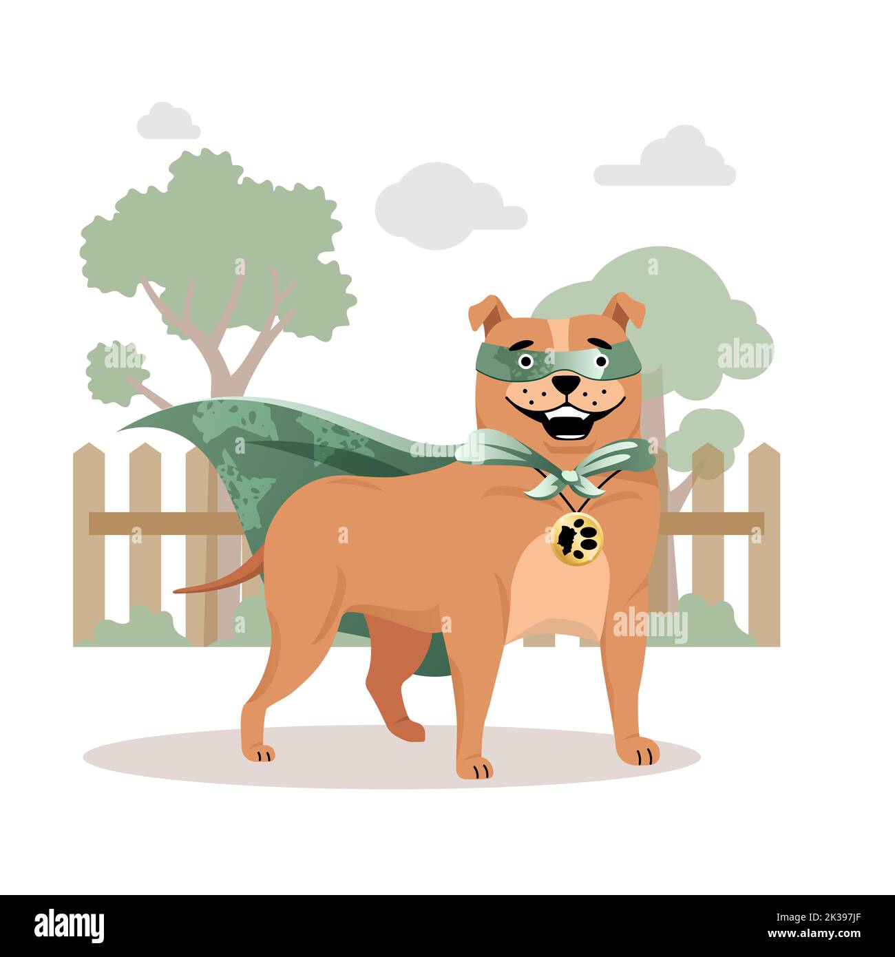 illustrazioni di un carino marcio- cane marrone, uno, carattere, mascotte, seduta, isolato , capo, superman, cane pastore, rigido, Doberman Foto Stock