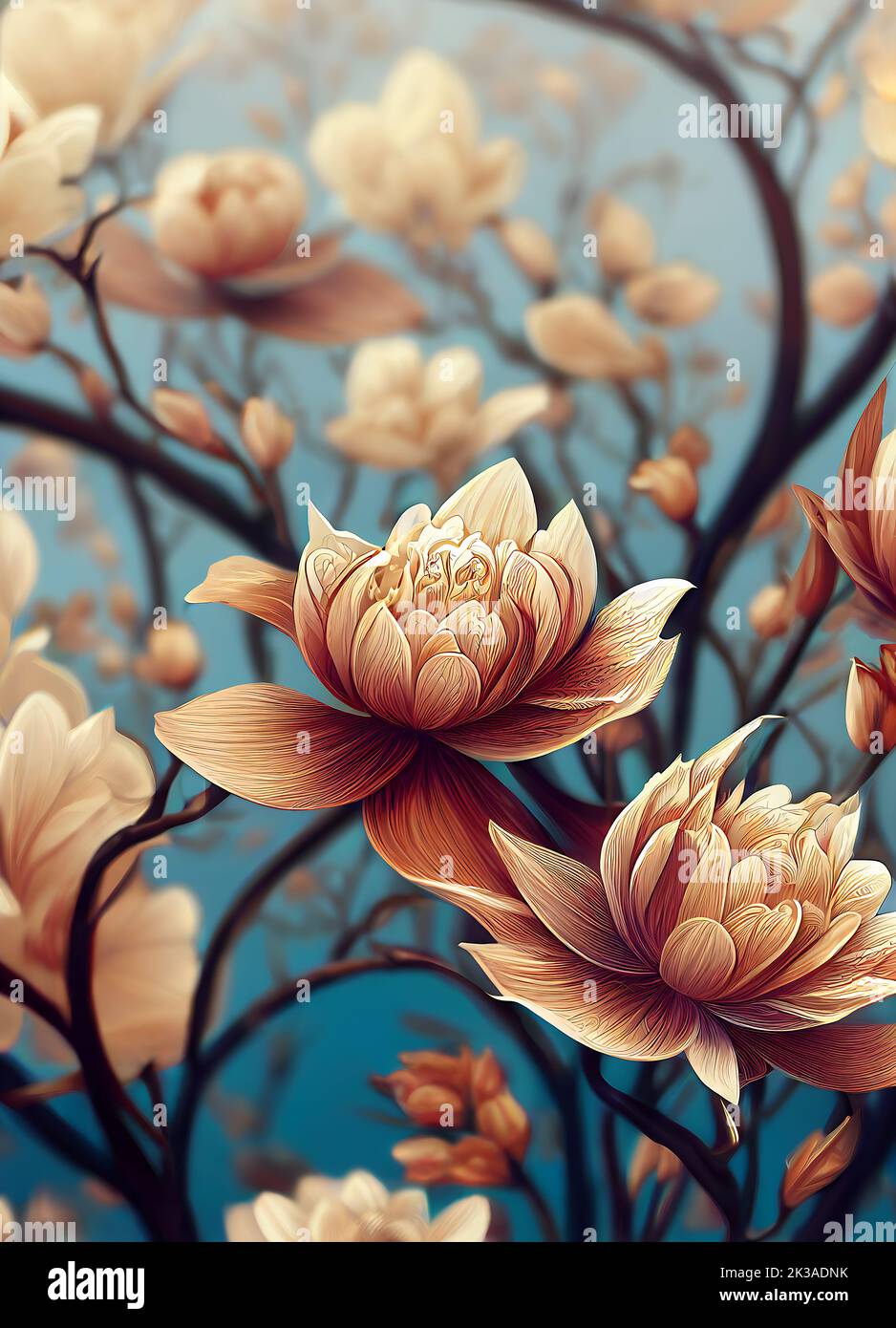 Illustrazione di una pittura digitale con un bel ornamento floreale. Arte digitale Foto Stock