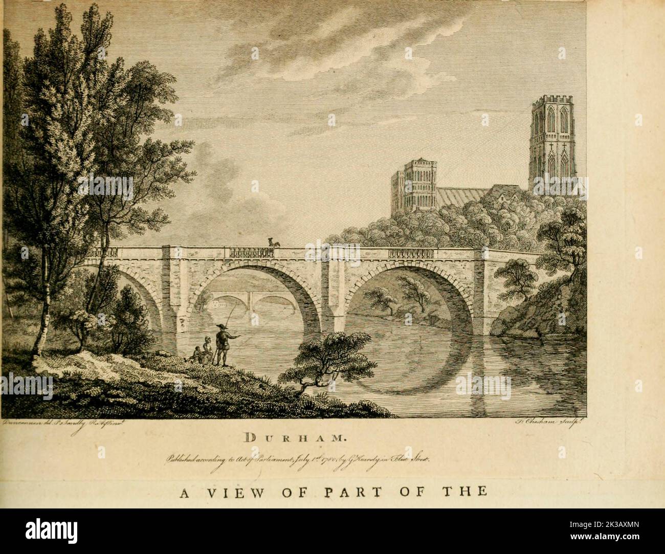Vista della città di Durham dal libro ' supplemento alle antichità dell'Inghilterra e del Galles ' di Francis Grose, data di pubblicazione 1777 Foto Stock