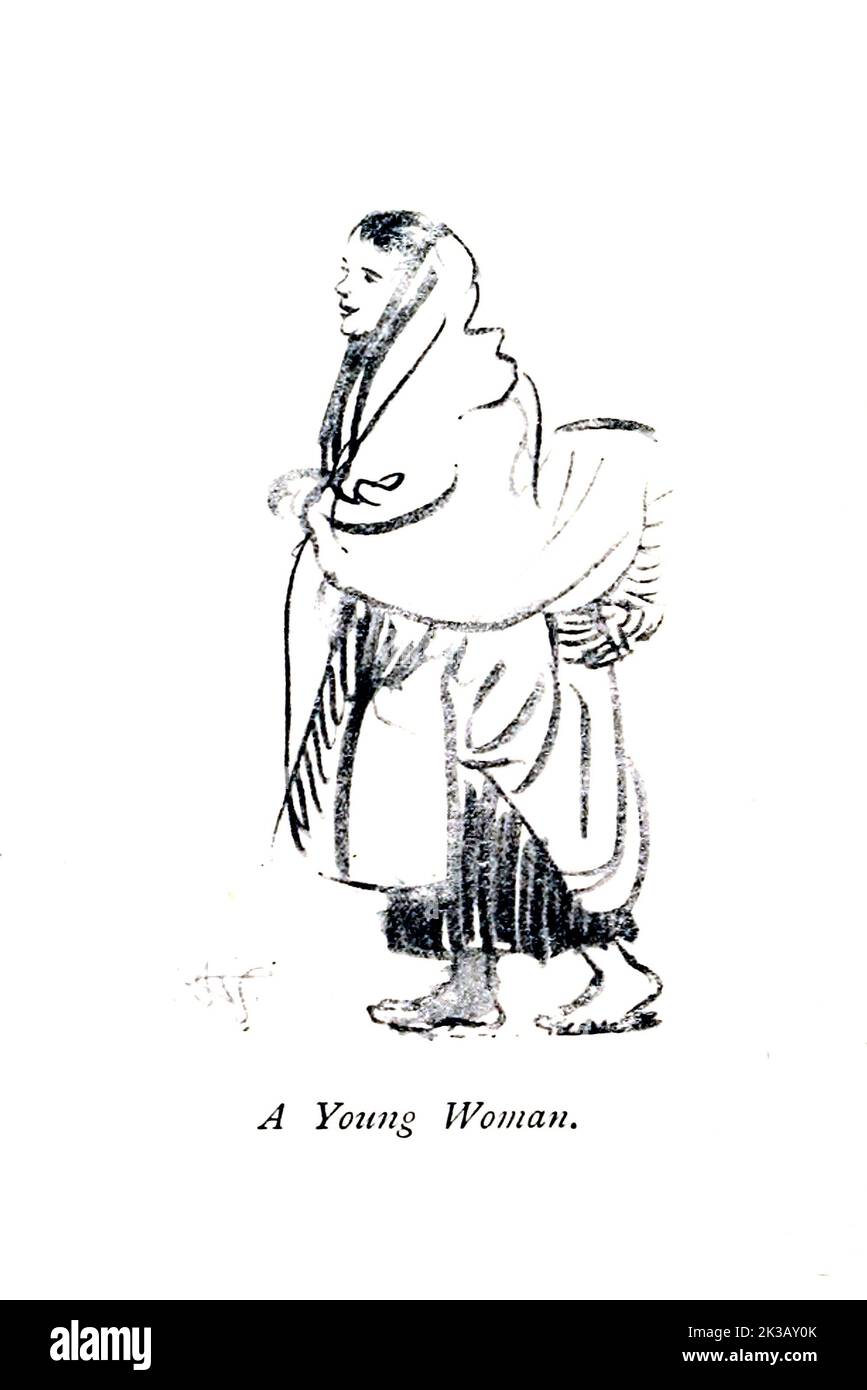 A Young Woman Illustrated by Hugh Thomson dal libro ' The Famous Cities of Ireland ' di Gwynn, Stephen Lucius, Editore: Dublin, Maunsel & Co., ; New York, The Macmillan Co 1915 Foto Stock