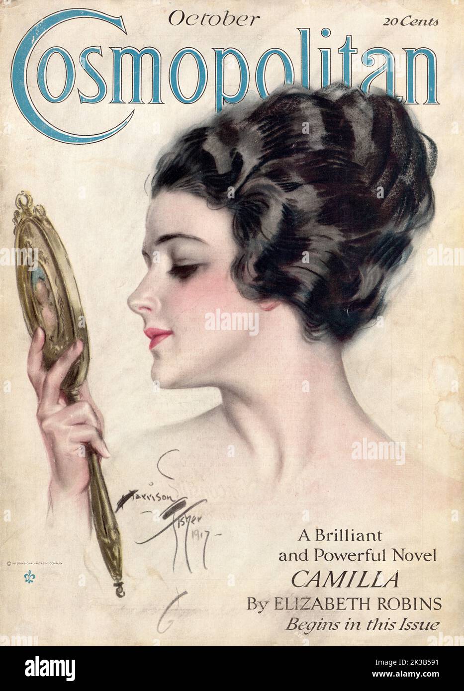 Cosmopolitan Magazine copertina Ottobre 1917. Ritratto di una donna alla moda dipinta da Harrison Fisher Foto Stock