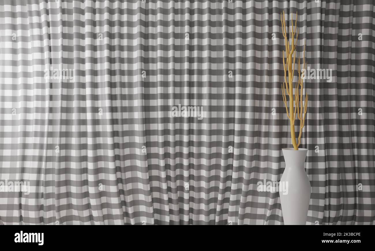 vaso bianco con sfondo tenda.3d rendering. Foto Stock