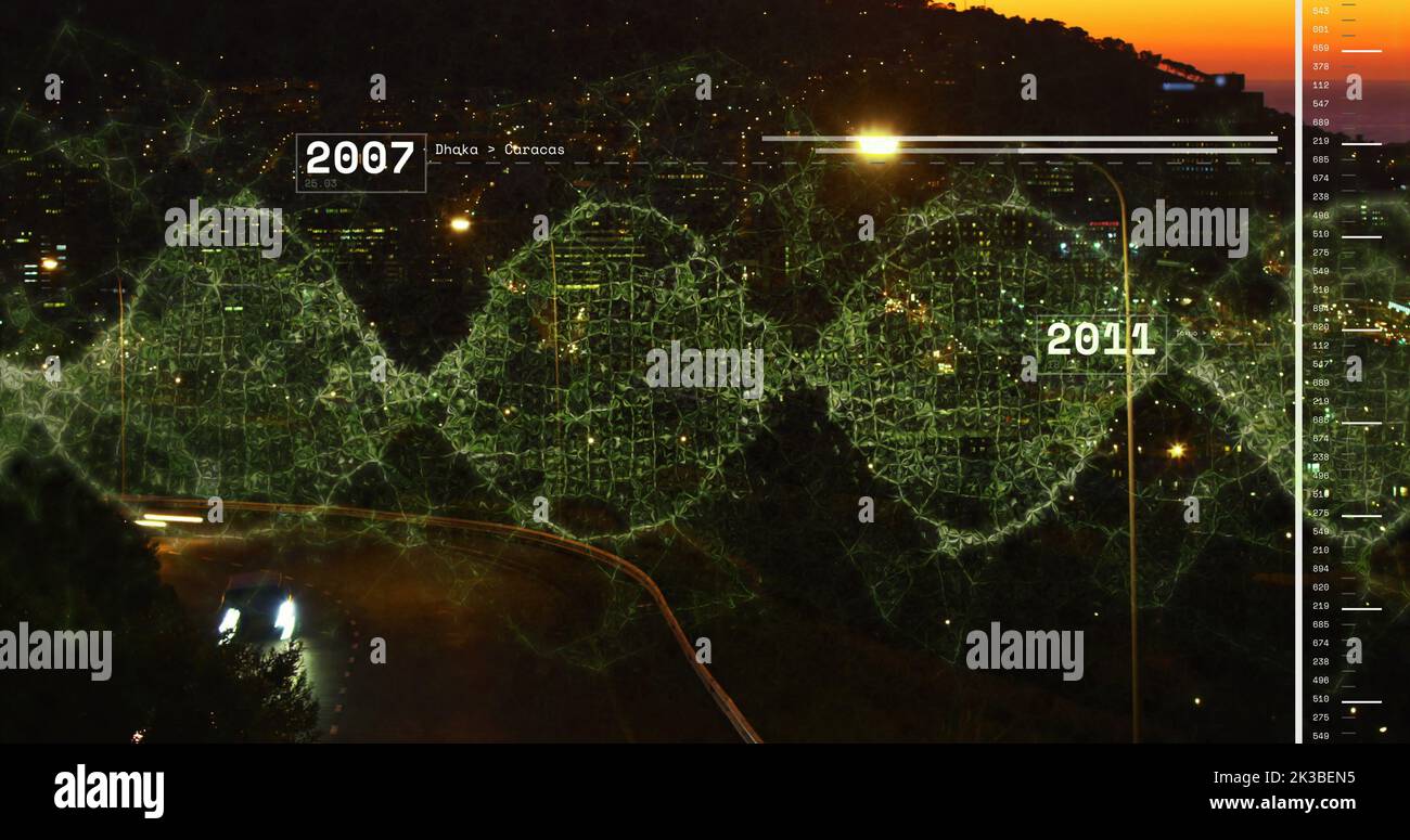 Immagine dell'elaborazione dei dati su un paesaggio urbano Foto Stock