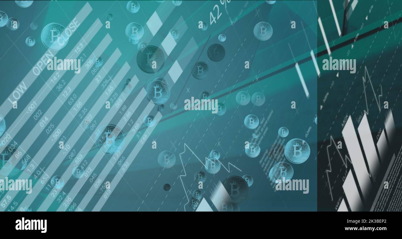 Immagine dell'elaborazione dei dati su bitcoins Foto Stock
