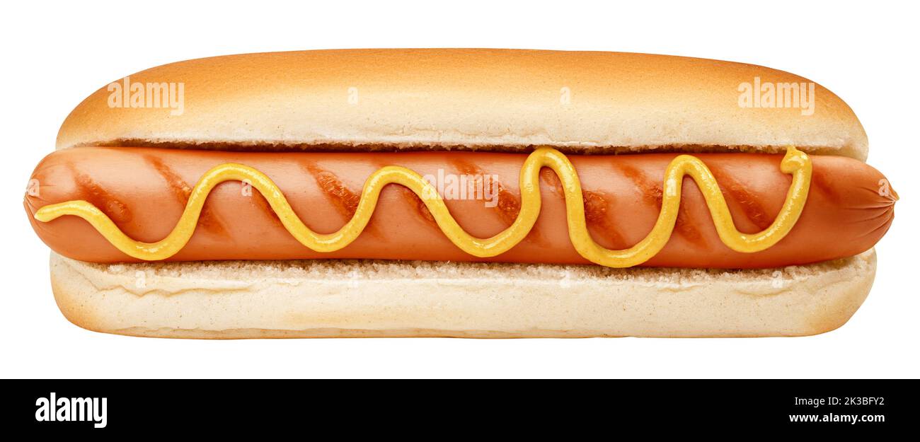 HOT DOG isolato su sfondo bianco, percorso di ritaglio, profondità di campo completa Foto Stock