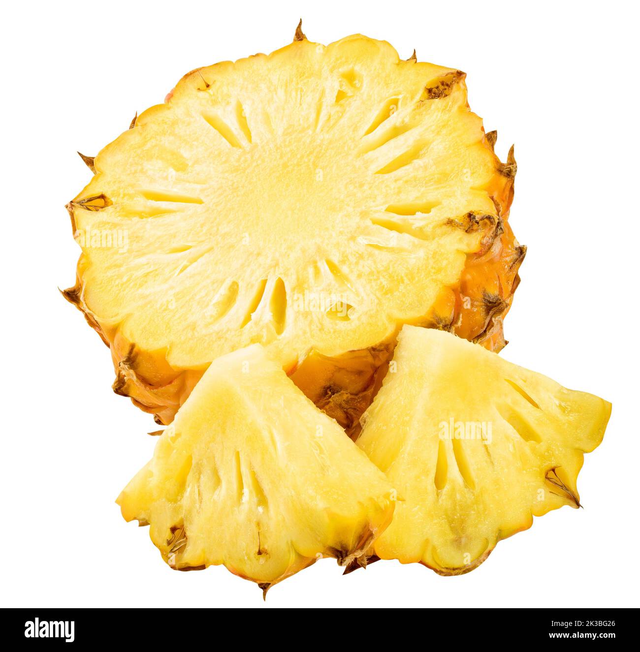 Fetta di ananas isolati su sfondo bianco, percorso di clipping, tutta la profondità di campo Foto Stock