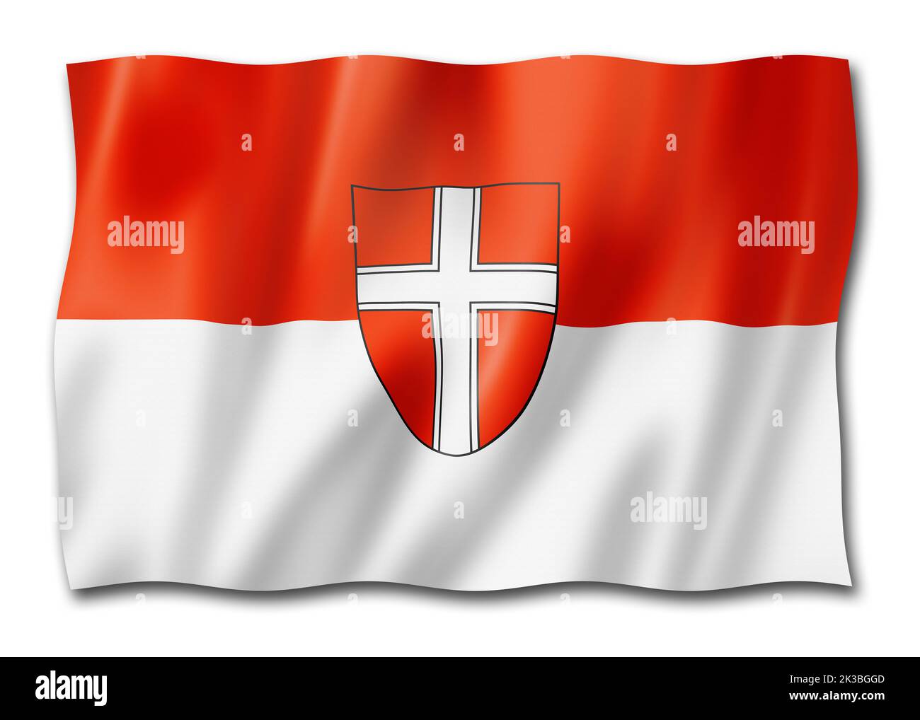 Bandiera della Terra di Vienna, collezione di striscioni ondulati in Austria. 3D illustrazione Foto Stock