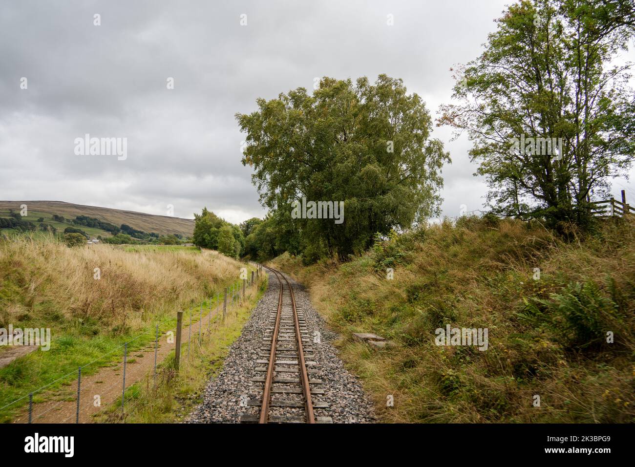 Linee ferroviarie a scartamento ridotto sulla South Tynedale Railway, Cumbria, Regno Unito, la seconda ferrovia a scartamento ridotto più alta dell'Inghilterra. Foto Stock