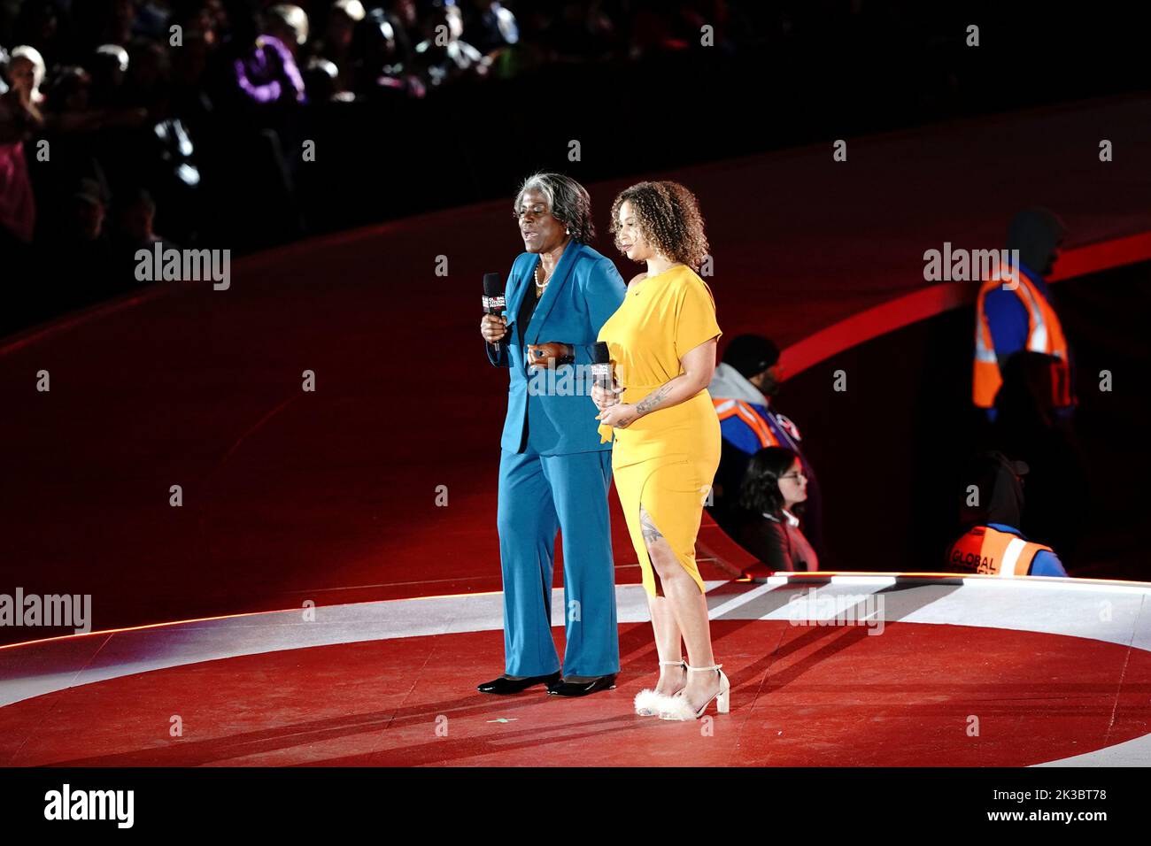 24 settembre 2022, New York, New York, Stati Uniti: L'ambasciatore Linda Thomas-Greenfield (L) parla al Global Citizen Festival di New York a Central Park. Global Citizen Live è un evento globale di 24 ore per unire il mondo, difendere il pianeta e sconfiggere la povertà. Nel 2022 il festival si tenne ad Accra, la capitale del Ghana e a NYC. Ogni anno il festival coincide con l'Assemblea Generale delle Nazioni Unite, dove i leader di tutti i paesi si riuniscono per affrontare questioni globali e locali. (Credit Image: © Lev Radin/Pacific Press via ZUMA Press Wire) Foto Stock