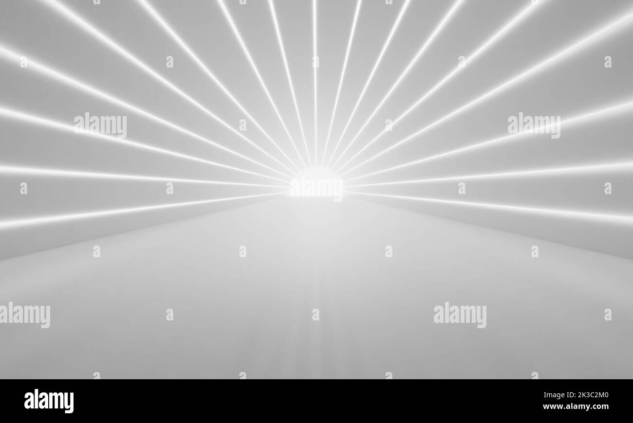 corridoio bianco con luce bianca in tunnel .3d rendering. Foto Stock