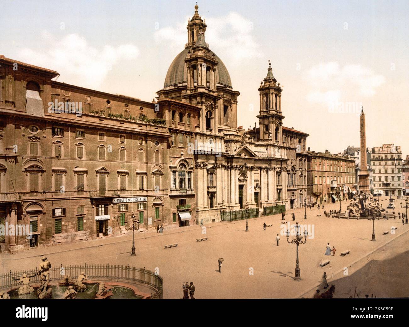 Vista di Roma circa 1900 in una stampa fotocromatica, Piazza Navona Foto Stock