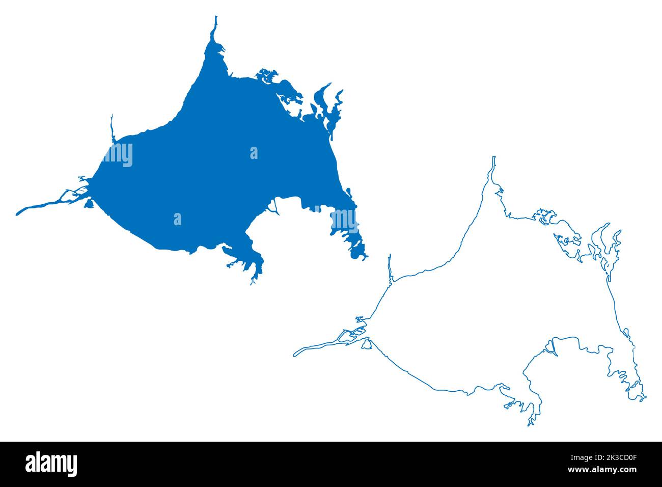 Illustrazione vettoriale della mappa del lago Ilmen (Russia, Federazione russa, Novgorod Oblast), schizzo della mappa Ilmen Illustrazione Vettoriale