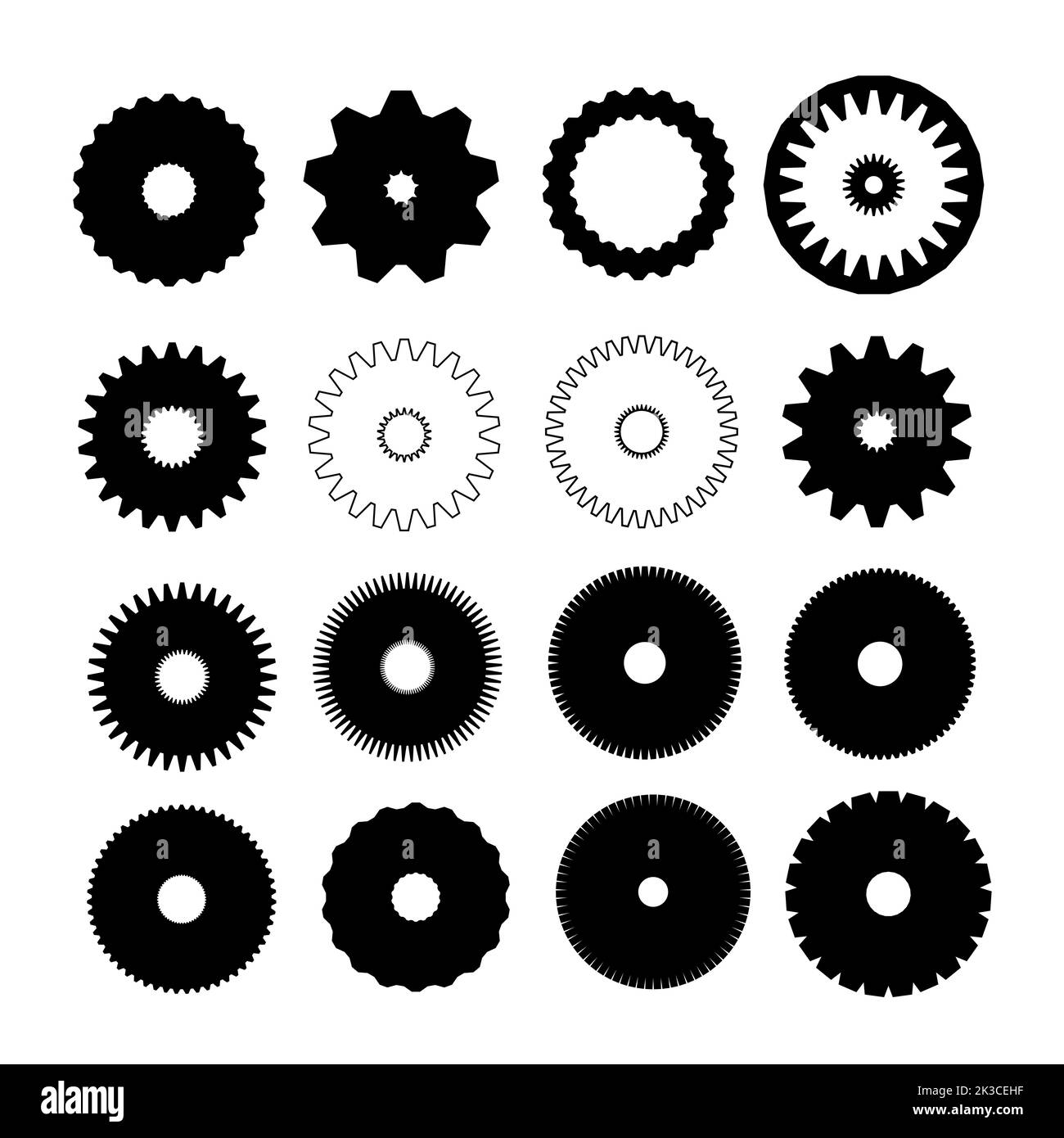 Industrial Gears raccolta icone isolato su sfondo bianco, illustrazione Foto Stock