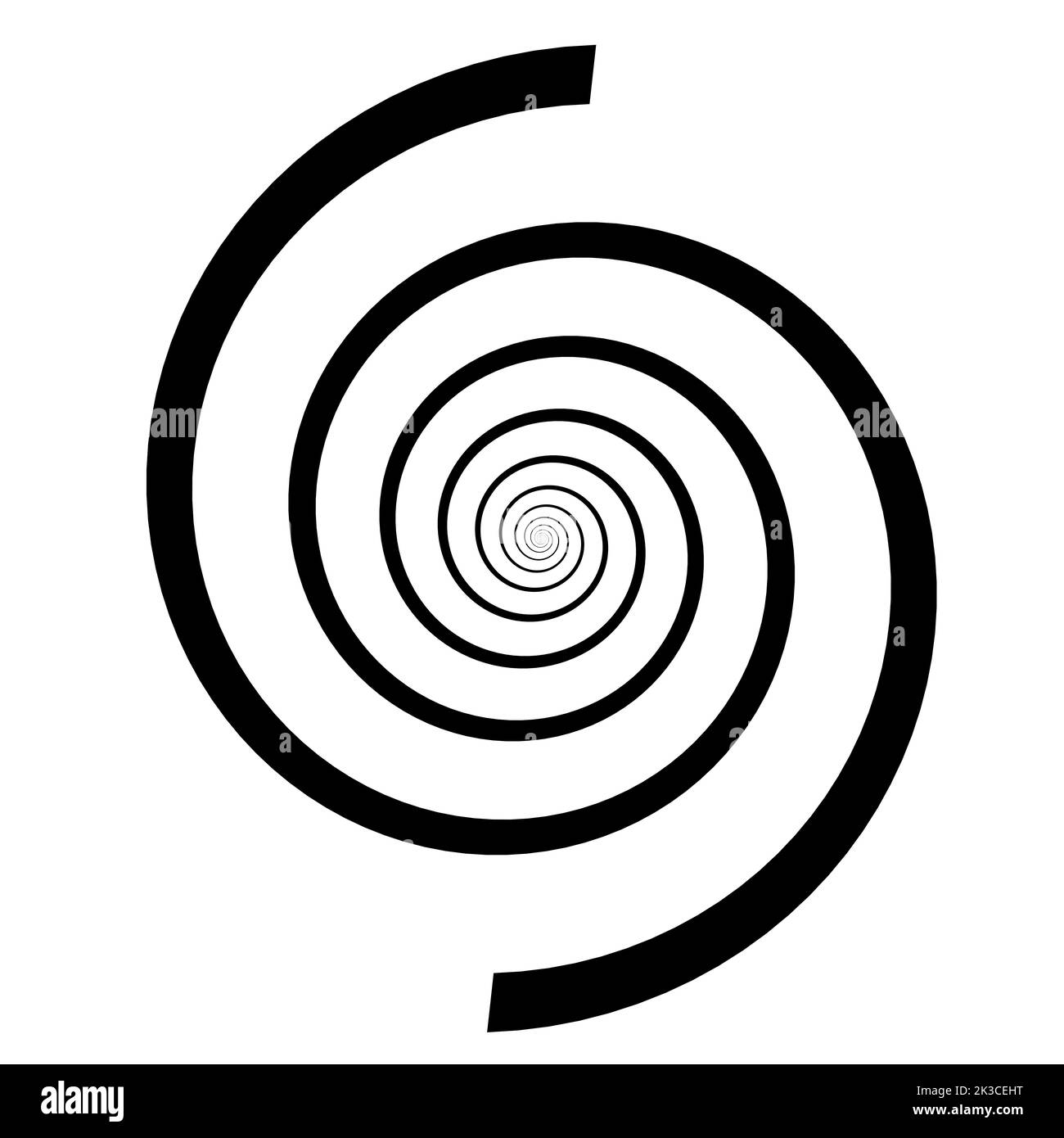 Forma a spirale isolata su sfondo bianco, icona a spirale in bianco e nero Foto Stock