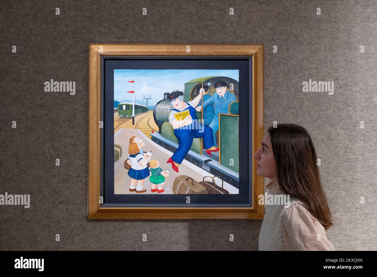 Bonhams, Londra, Regno Unito. 25 settembre 2022. Bonhams Blazing a Trail: La vendita delle donne britanniche moderne si svolge il 28 settembre e presenta le opere di pittori e scultori meno noti con quelle di artisti più affermati. Immagine: Beryl Cook O.B.E. (Inglese, 1926-2008), lezioni di francese, stima £ 15.000-20.000. Credit: Malcolm Park/Alamy Live News. Foto Stock Bonhams, Londra, Regno Unito. 25 settembre 2022. Bonhams Blazing a Trail: La vendita delle donne britanniche moderne si svolge il 28 settembre e presenta le opere di pittori e scultori meno noti con quelle di artisti più affermati. Immagine: Beryl Cook O.B.E. (Inglese, 1926-2008), lezioni di francese, stima £ 15.000-20.000. Credit: Malcolm Park/Alamy Live News. Foto Stock