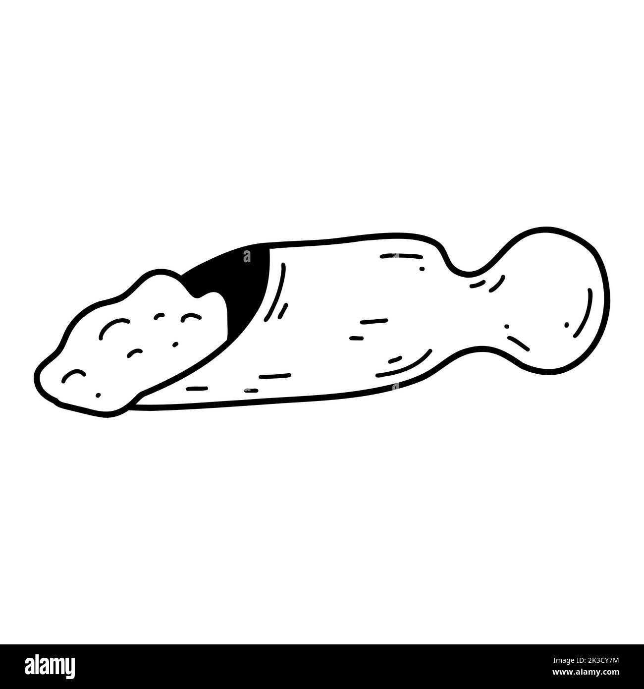 Cucchiaio di legno di doodle con farina. Disegno vettoriale di contorno di cereali, zucchero, polvere, fiocchi di cocco. Illustrazione Vettoriale