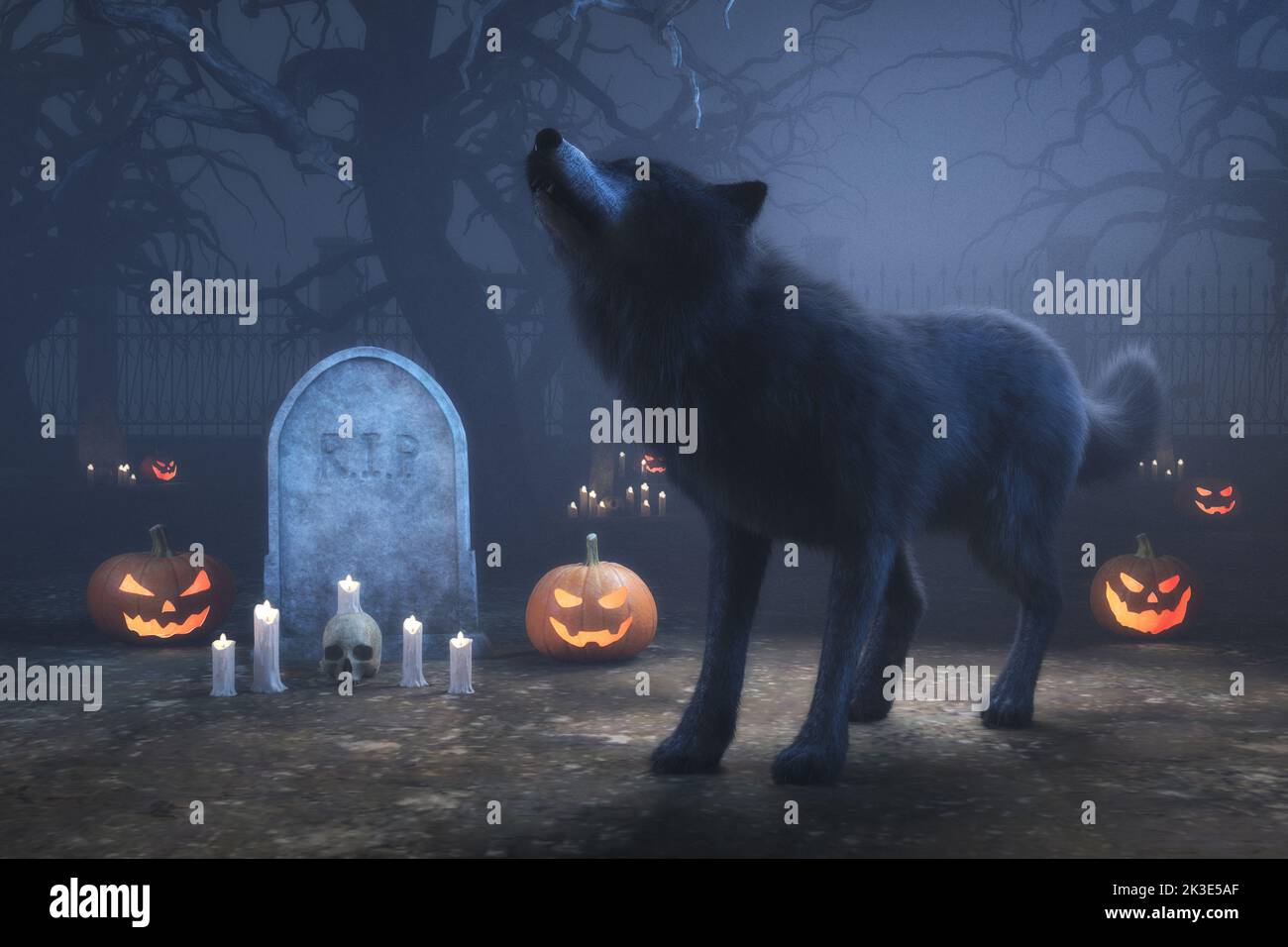 Illustrazione artistica 3D di una scena halloween Foto Stock