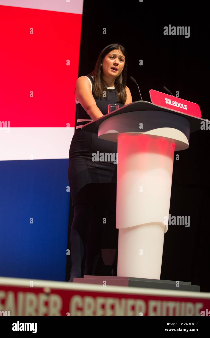 Liverpool, Regno Unito, 26/09/2022, Lisa Nandy, festa laburista giorno di conferenza due discorsi pomeridiani, MS Bank Arena Liverpool. (Terry Scott/SPP) Credit: SPP Sport Press Photo. /Alamy Live News Foto Stock