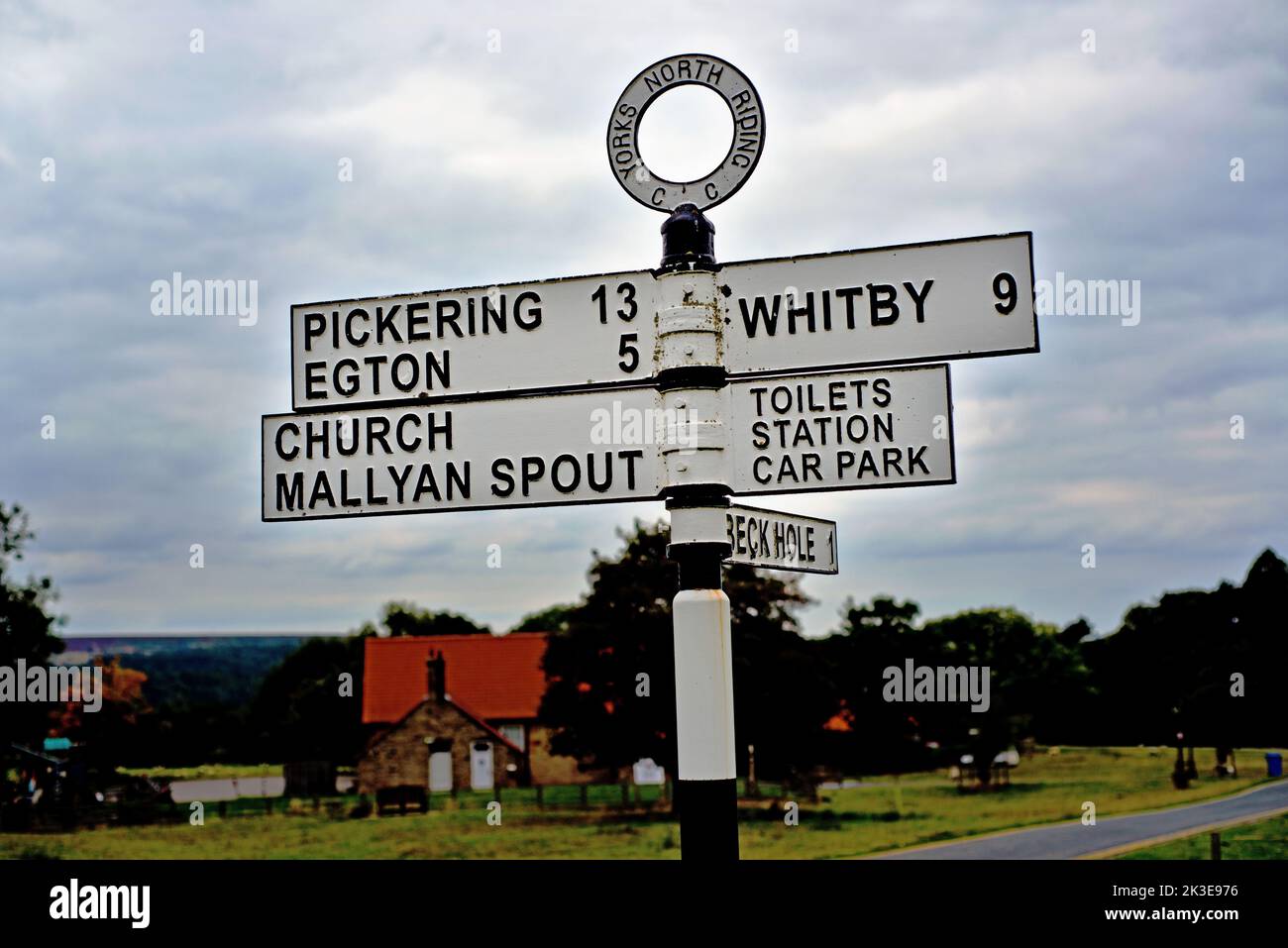 Cartello stradale, Goathland, North Yorkshire, Inghilterra Foto Stock