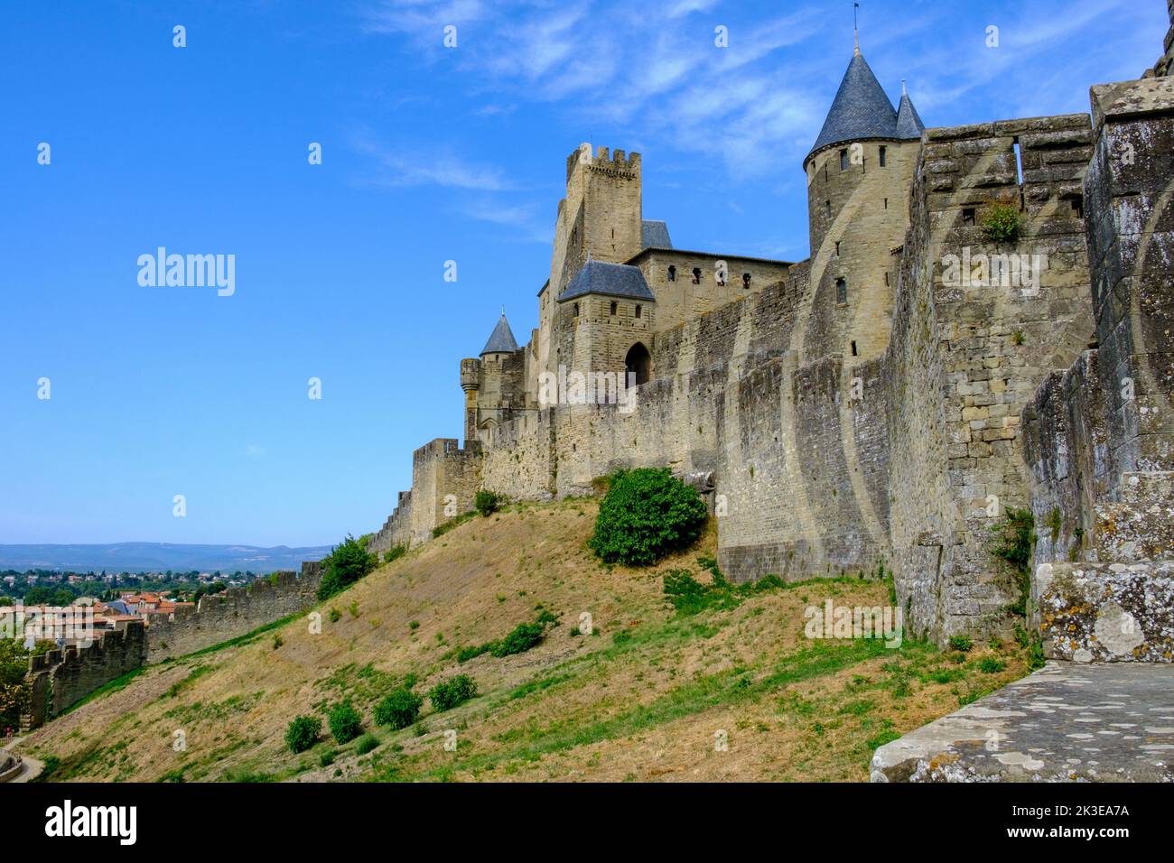 Spirali sul muro del Castello di Carcassonne, Francia, Europa Foto Stock