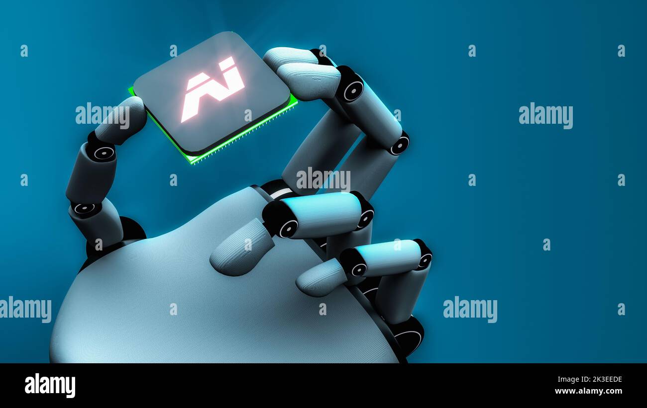 un robot contiene un chip di integrazione artificiale (rendering 3d) Foto Stock