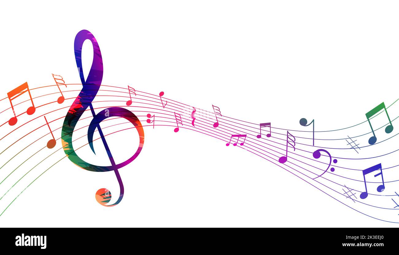 suono pentagramma musicale onde note sfondo Foto Stock