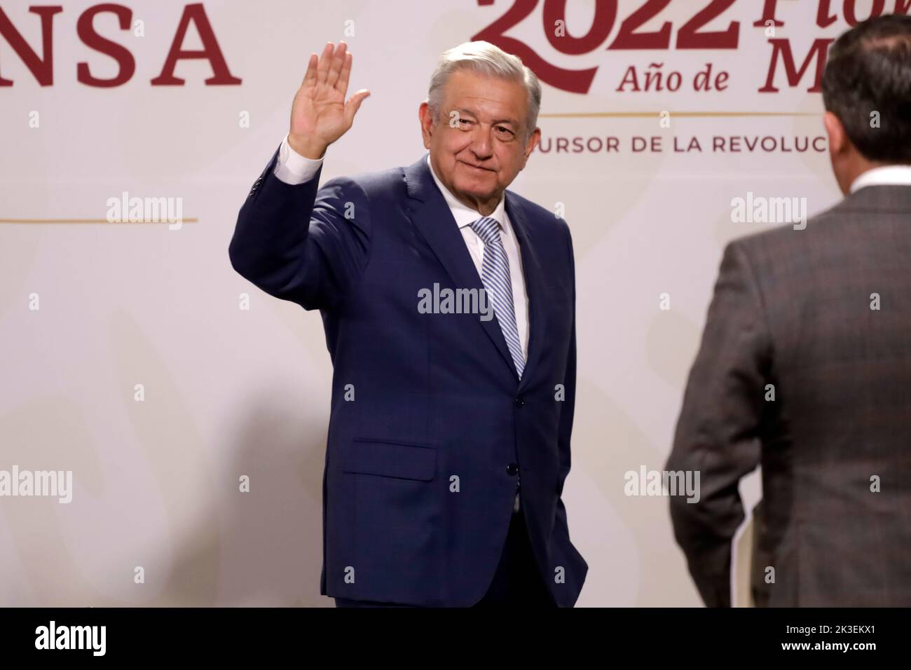 Città del Messico, Messico. 26th Set, 2022. Il Presidente messicano Andres Manuel Lopez Obrador durante la conferenza stampa quotidiana del mattino al Palazzo Nazionale di Città del Messico il 26 settembre 2022 a Città del Messico. (Credit Image: © Luis Barron Eyepix Group/eyepix via ZUMA Press Wire) Foto Stock