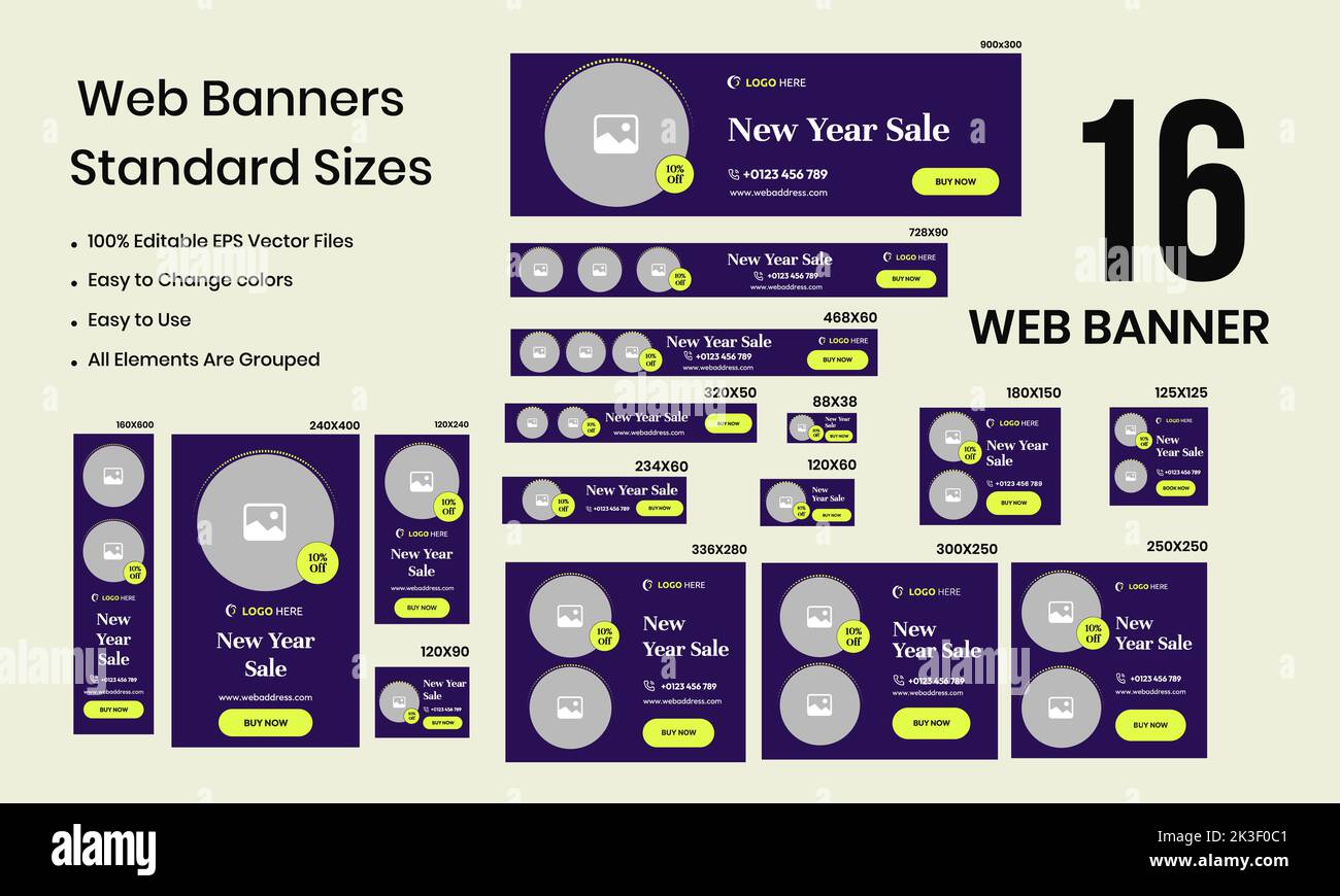Nuovo anno di vendita web set banner design per post sui social media Illustrazione Vettoriale