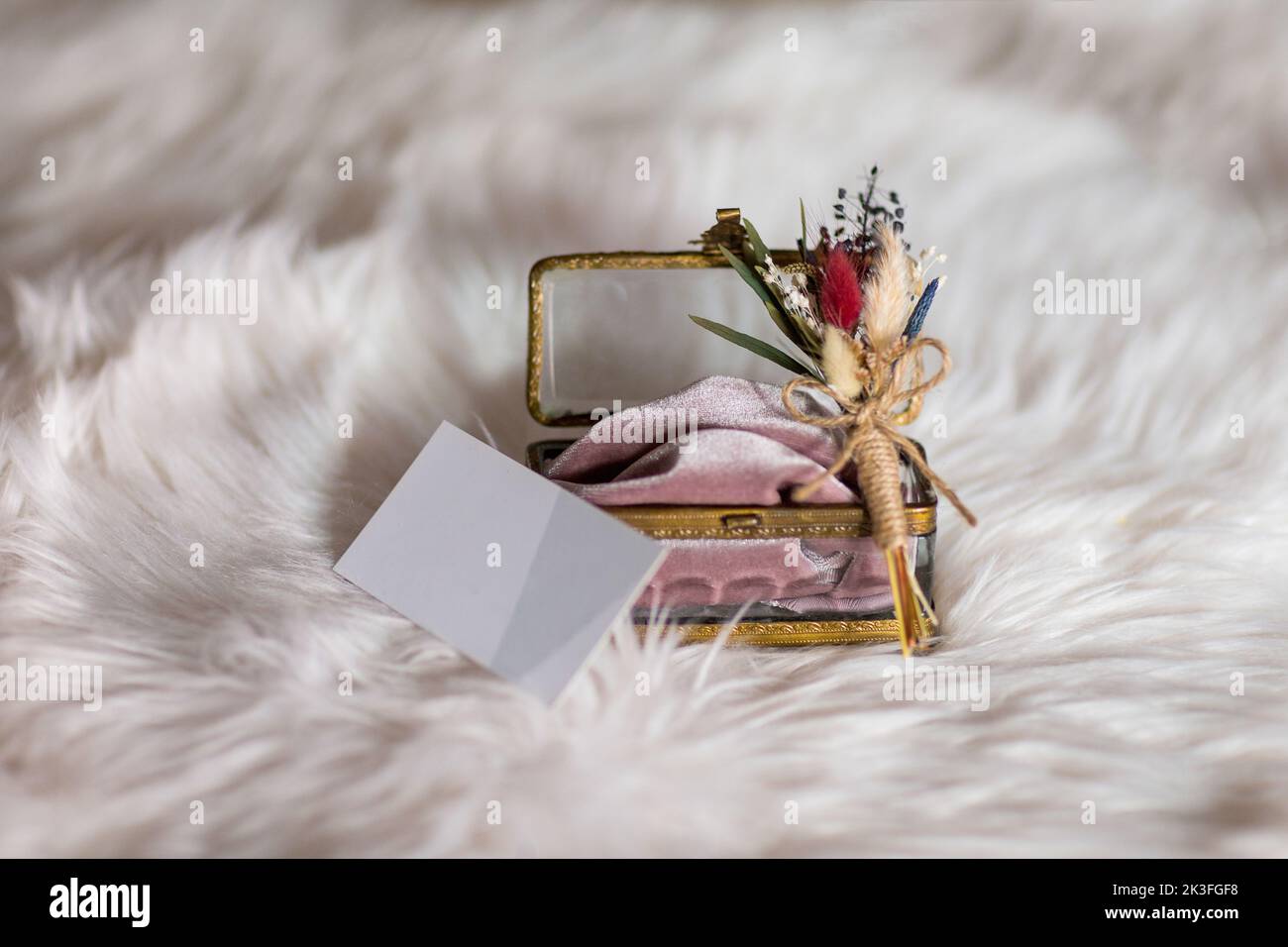 Sugli accessori per pelli bianche, sposa e groom e sugli spazi per fotocopie. Foto Stock