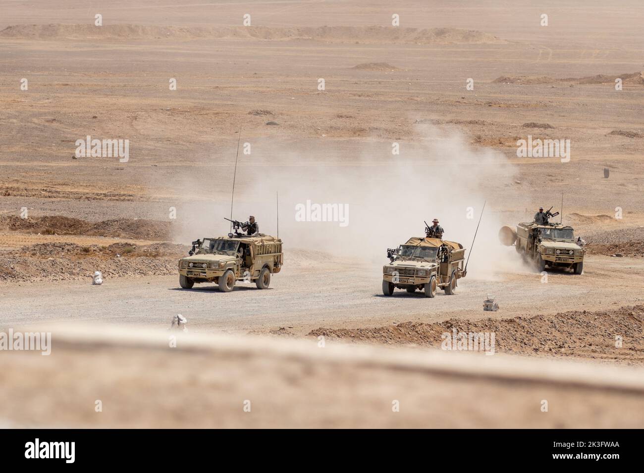 Le forze armate giordane conducono manovre del veicolo durante l'esercizio Eager Lion in Giordania, 11 settembre 2022. Eager Lion 22 è un esercizio multilaterale ospitato dal Regno hashemita di Giordania, progettato per scambiare competenze militari e migliorare l'interoperabilità tra le nazioni partner. (STATI UNITI Foto dell'esercito di Sgt. Nicholas Ramshaw) Foto Stock