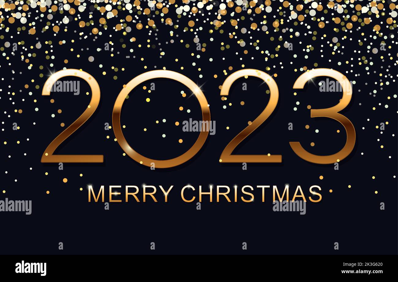 2023 buon anno, buon Natale elegante testo per il biglietto d'auguri. Illustrazione vettoriale. Illustrazione Vettoriale