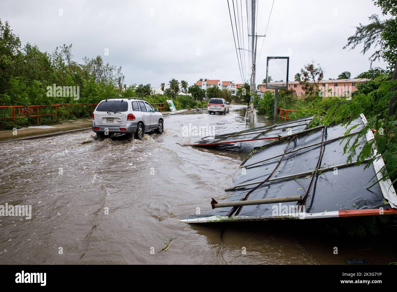 2022.09.19 Repubblica Dominicana Punta Cana. Bavaro. Conseguenze dell'uragano Fiona. Foto Stock