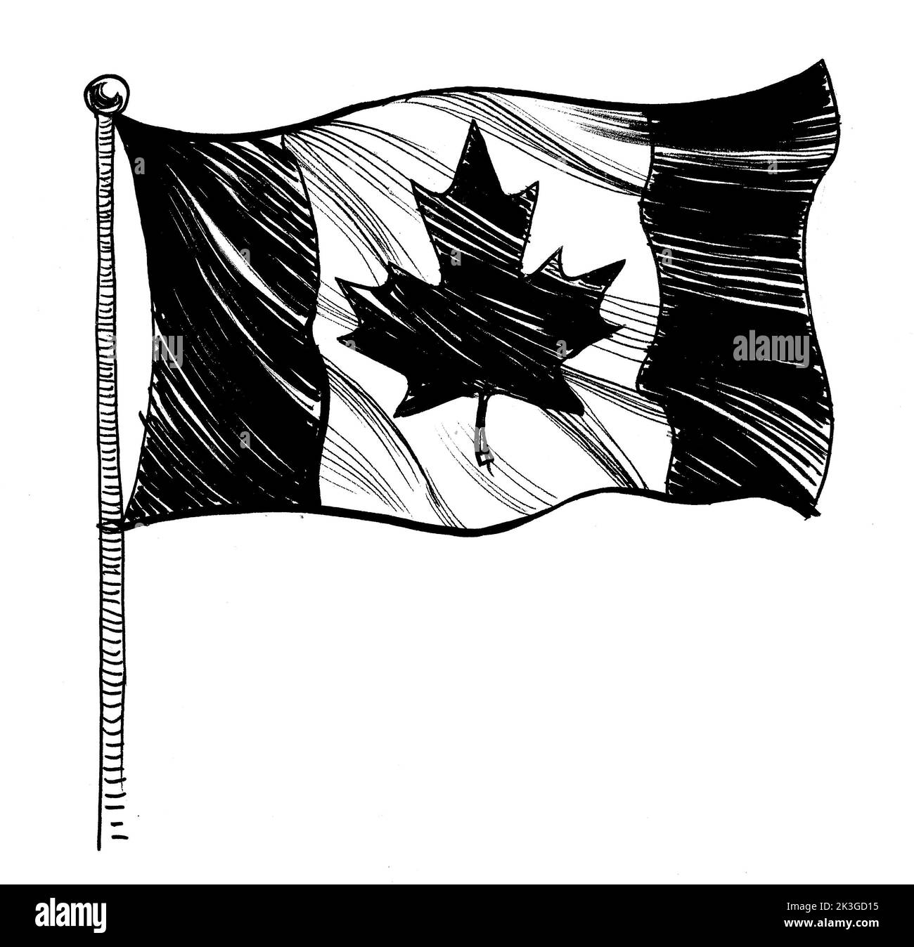 Bandiera canadese. L'inchiostro bianco e nero disegno Foto Stock