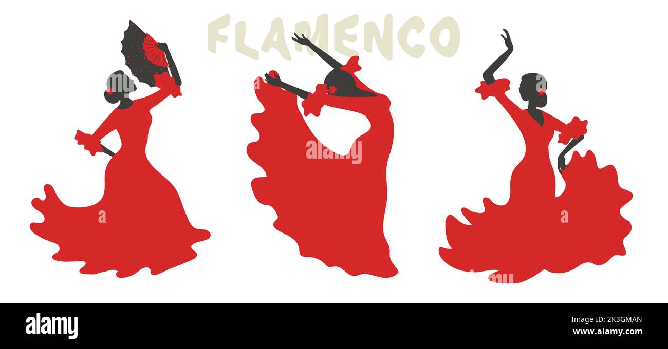 Illustrazione del vettore ballerino di flamenco. Set di donne spagnole danzanti. Illustrazione Vettoriale