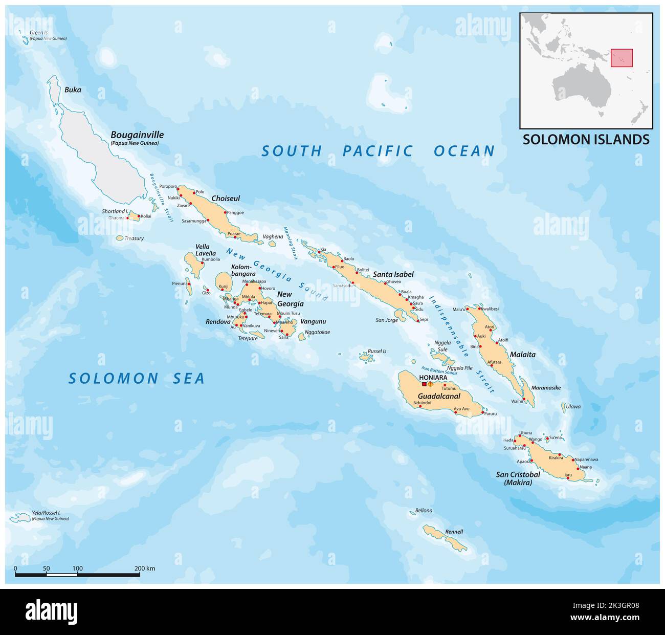 Mappa vettoriale dello stato delle isole oceaniche delle Isole Salomone Foto Stock