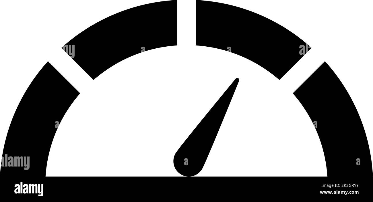 Icona nera vettoriale tachimetro contachilometri con freccia per gli indicatori del cruscotto. Indicatore del contagiri. Livello basso, medio, alto e di rischio. Bitcoin paura Illustrazione Vettoriale