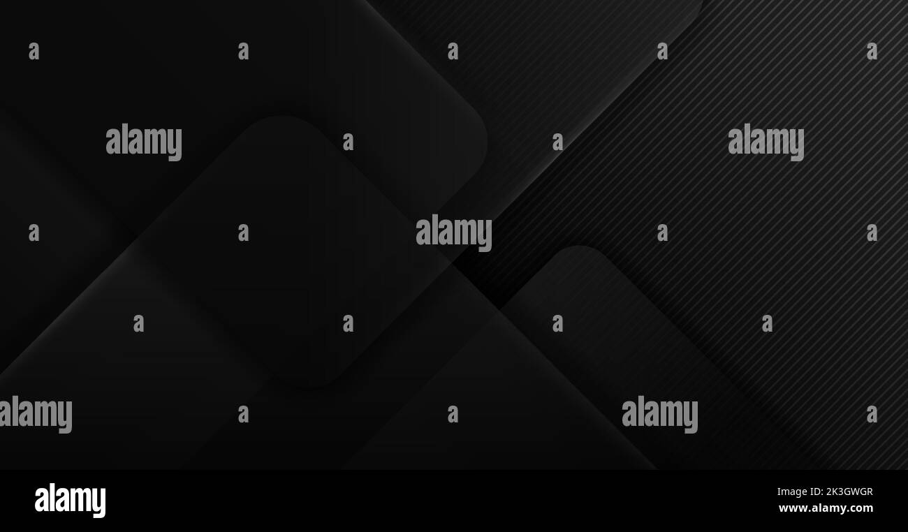 Astratto elegante banner web nero quadrato arrotondato trasparenza sovrapposta a strati su sfondo scuro stile di lusso. È possibile utilizzare per la carta di invito vip Illustrazione Vettoriale