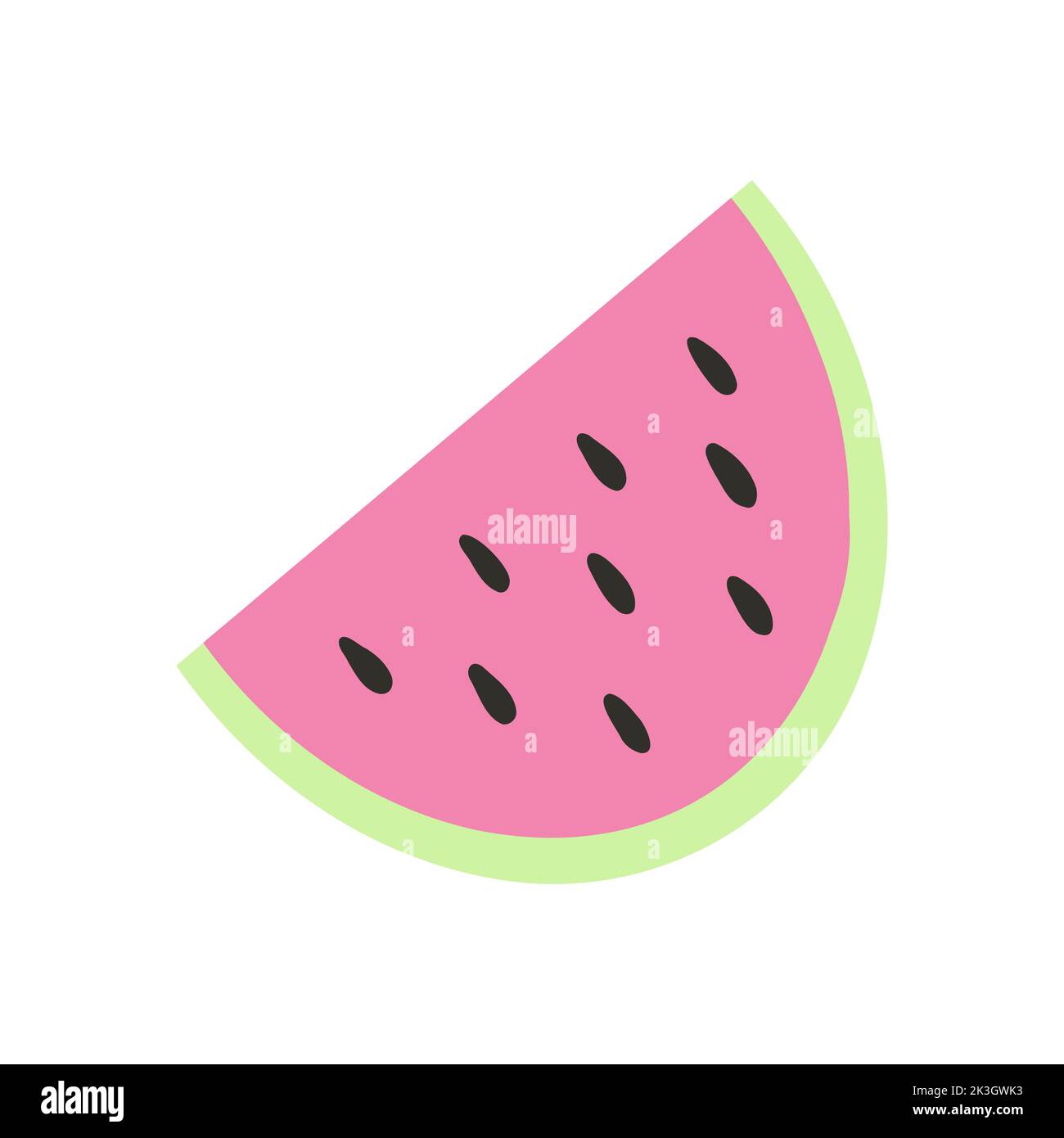 Cocomero in cartoon stile piatto. Illustrazione vettoriale di frutta fresca estiva, anguria affettata, adesivo girly pop. Illustrazione Vettoriale